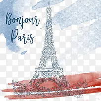 水彩铁塔-空若网 水彩铁塔-空若网