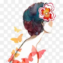 手绘美女背影素材-空若网 手绘美女背影素材-空若网