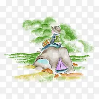 可爱手绘小男孩背影-空若网 可爱手绘小男孩背影-空若网