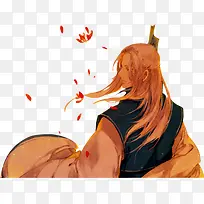 橙色美男背影古风手绘-空若网 橙色美男背影古风手绘-空若网