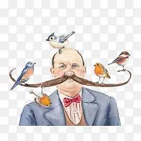 创意小鸟大胡子人物图-空若网 创意小鸟大胡子人物图-空若网