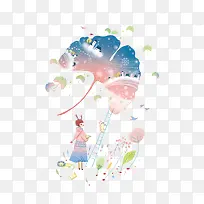 手绘彩色树叶童话-空若网 手绘彩色树叶童话-空若网