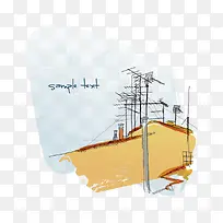 手绘天线屋顶矢量素材-空若网 手绘天线屋顶矢量素材-空若网