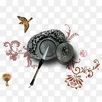 中国风底纹图案毛笔砚台实物-空若网 中国风底纹图案毛笔砚台实物-空若网