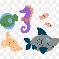 海底可爱动物矢量卡通-空若网 海底可爱动物矢量卡通-空若网
