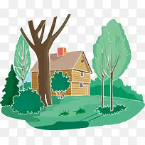 矢量森林木屋素材-空若网 矢量森林木屋素材-空若网
