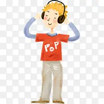 手绘时尚听音乐男孩-空若网 手绘时尚听音乐男孩-空若网