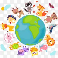 卡通可爱动物地球-空若网 卡通可爱动物地球-空若网