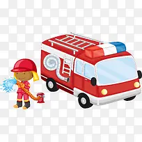 矢量卡通消防车和消防员-空若网 矢量卡通消防车和消防员-空若网