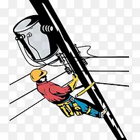 卡通在电线杆上的带安全帽工人-空若网 卡通在电线杆上的带安全帽工人-空若网