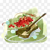 彩色水彩玫瑰吉他-空若网 彩色水彩玫瑰吉他-空若网