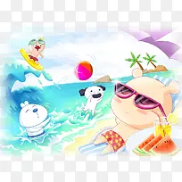 卡通动物海滩-空若网 卡通动物海滩-空若网