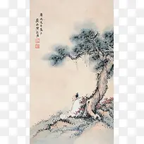 手绘绿色植物古风插画-空若网 手绘绿色植物古风插画-空若网