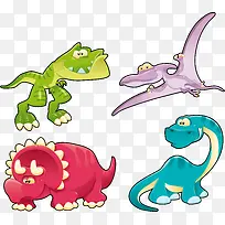 4款可爱卡通恐龙矢量图-空若网 4款可爱卡通恐龙矢量图-空若网