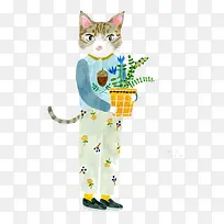 水彩插画人物猫-空若网 水彩插画人物猫-空若网