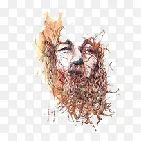 橙色水彩大叔插画-空若网 橙色水彩大叔插画-空若网