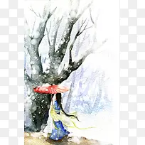 水彩古风忧郁插画-空若网 水彩古风忧郁插画-空若网