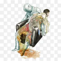 水彩人体老鼠插画-空若网 水彩人体老鼠插画-空若网