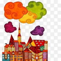 色彩小镇插画-空若网 色彩小镇插画-空若网