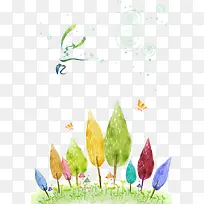 卡通水彩彩色小树-空若网 卡通水彩彩色小树-空若网