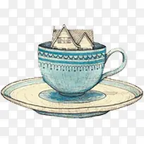 手绘咖啡蓝色复古-空若网 手绘咖啡蓝色复古-空若网