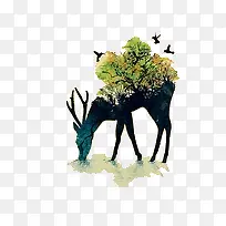 卡通彩色小鹿小草-空若网 卡通彩色小鹿小草-空若网