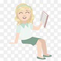 蓝色衣服卡通女生看书-空若网 蓝色衣服卡通女生看书-空若网