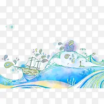 手绘水彩海浪-空若网 手绘水彩海浪-空若网