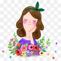 手绘花朵小女孩-空若网 手绘花朵小女孩-空若网