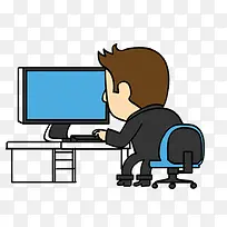 卡通手绘聚精会神大电脑-空若网 卡通手绘聚精会神大电脑-空若网