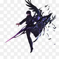 卡通黑翅膀蓝剑男子-空若网 卡通黑翅膀蓝剑男子-空若网