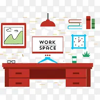 矢量红色电脑桌-空若网 矢量红色电脑桌-空若网