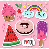 可爱零食贴纸设计矢量素材-空若网 可爱零食贴纸设计矢量素材-空若网