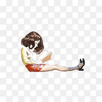 手绘卡通美女看书-空若网 手绘卡通美女看书-空若网