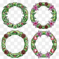 圣诞节水彩手绘花环-空若网 圣诞节水彩手绘花环-空若网