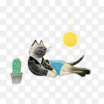 创意插画慵懒的猫-空若网 创意插画慵懒的猫-空若网