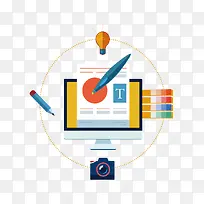 矢量扁平化电脑和笔-空若网 矢量扁平化电脑和笔-空若网