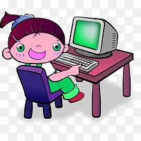 手绘卡通玩电脑女孩-空若网 手绘卡通玩电脑女孩-空若网