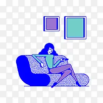 扁平设计女生沙发看电视-空若网 扁平设计女生沙发看电视-空若网