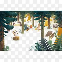 手绘卡通森林背景图案-空若网 手绘卡通森林背景图案-空若网