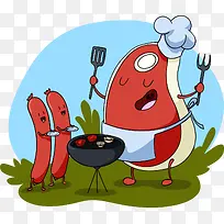 矢量手绘卡通BBQ烤肉-空若网 矢量手绘卡通BBQ烤肉-空若网