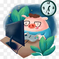 手绘卡通熬夜加班素材-空若网 手绘卡通熬夜加班素材-空若网