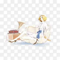 手绘留声机女人-空若网 手绘留声机女人-空若网