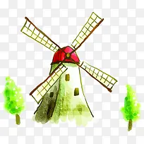 可爱水彩风车景色-空若网 可爱水彩风车景色-空若网