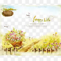 卡通手绘薰衣草花海素材-空若网 卡通手绘薰衣草花海素材-空若网