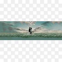 卡通爱情花海背景banner-空若网 卡通爱情花海背景banner-空若网