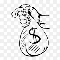 黑白素描手握钱袋子-空若网 黑白素描手握钱袋子-空若网