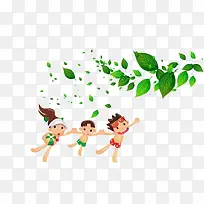 漂浮树叶可爱小孩-空若网 漂浮树叶可爱小孩-空若网