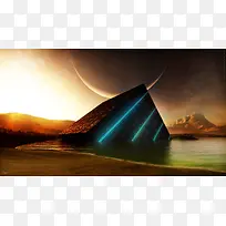 日落水面上的三角形建筑科技-空若网 日落水面上的三角形建筑科技-空若网