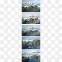 手绘海石海浪插画-空若网 手绘海石海浪插画-空若网